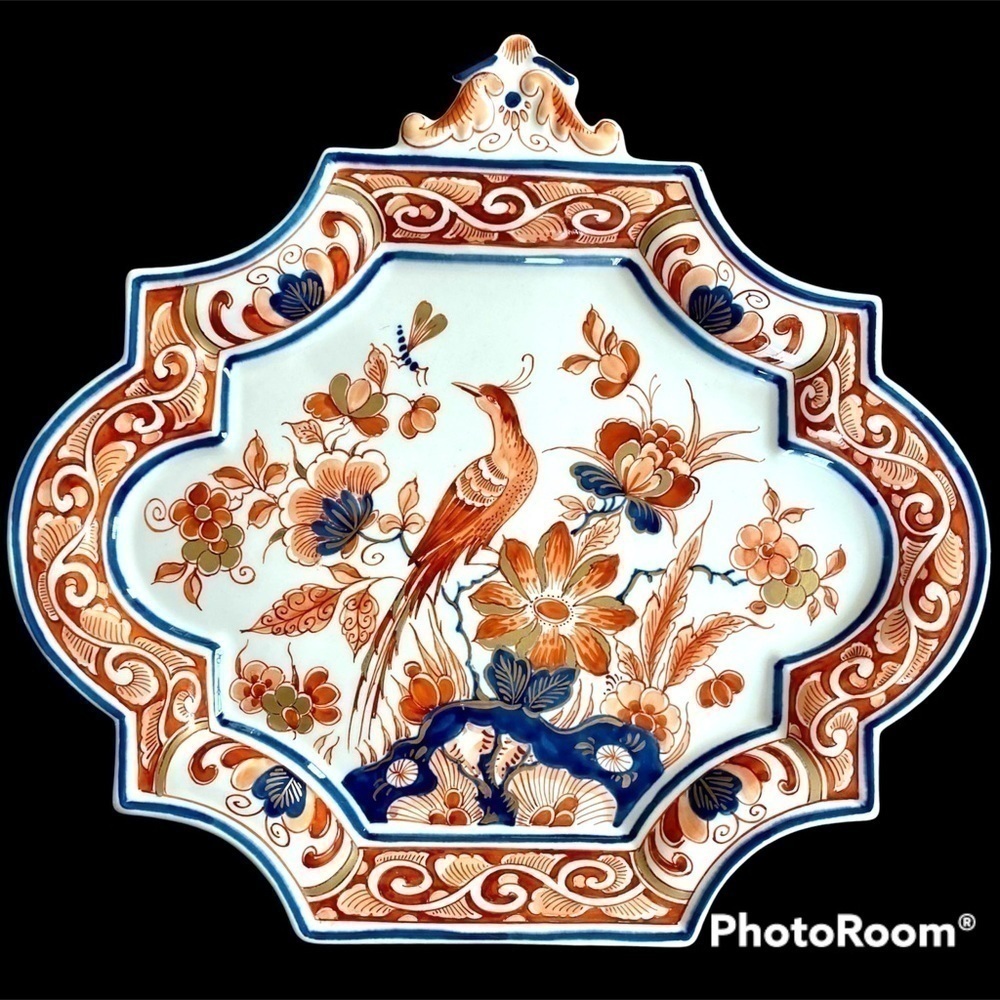 ROYAL DELFT Imari Bird of Paradise Plaque Scarce 1980s Vintage